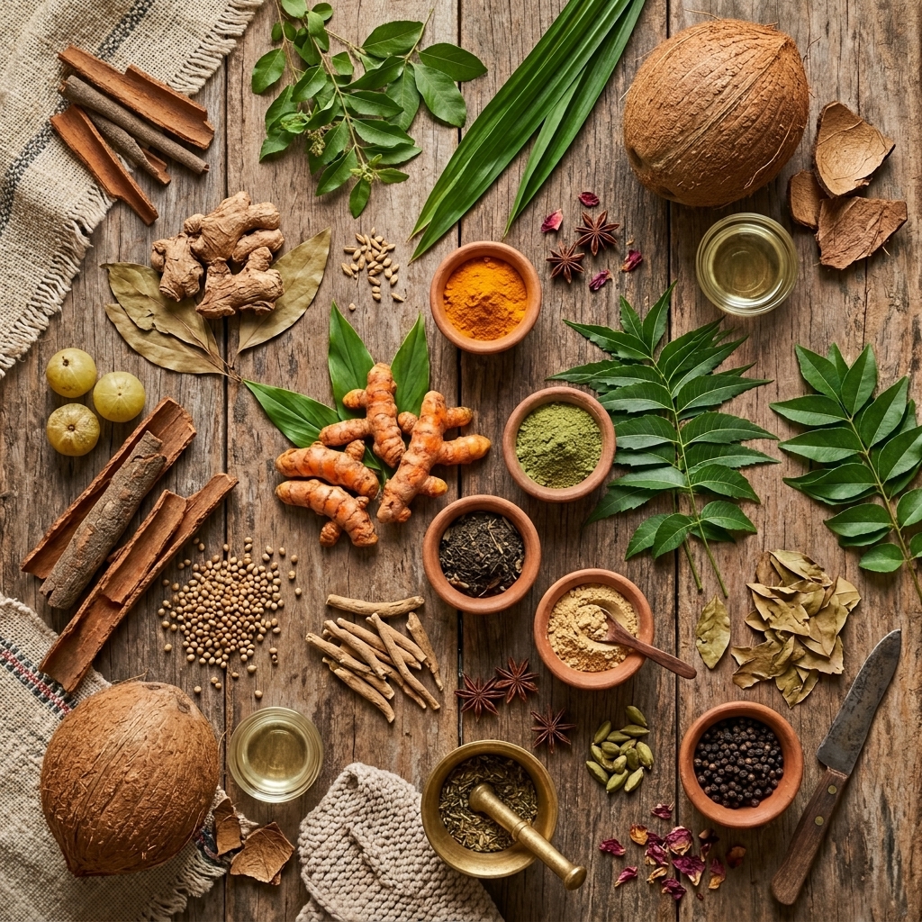 Traditional Sri Lankan Ayurveda herbs and ingredients